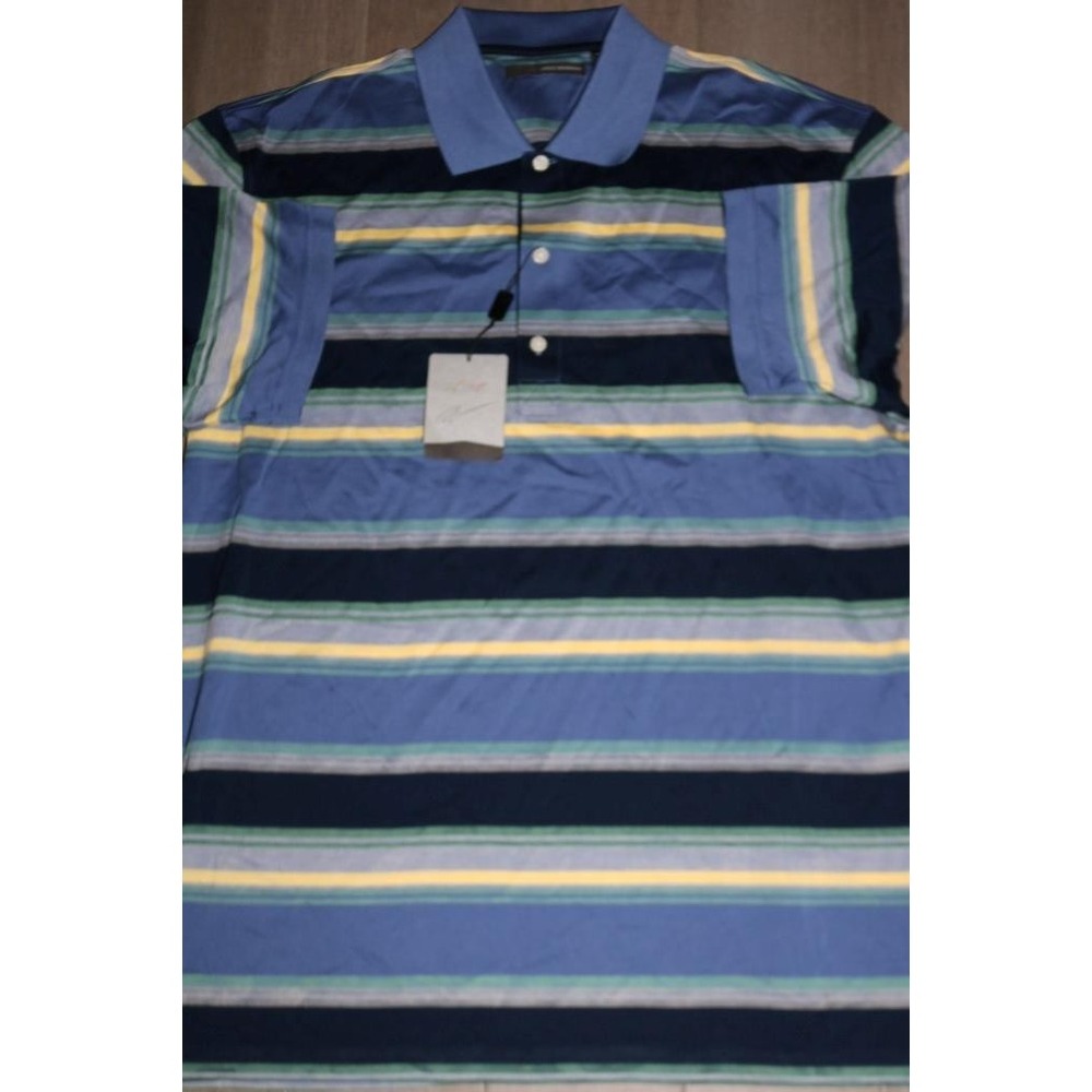 Greg Norman Egyptian Cotton Striped Polo Shirt Mens XL Blue Vintage NWT
